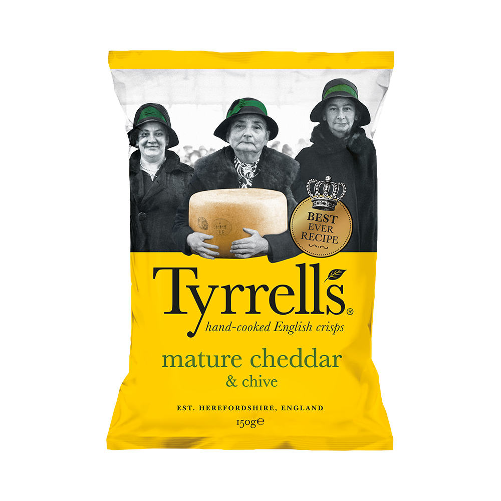 Khoai tây chiên Tyrrells Mature cheddar cheese chive hand cooked crips 150g