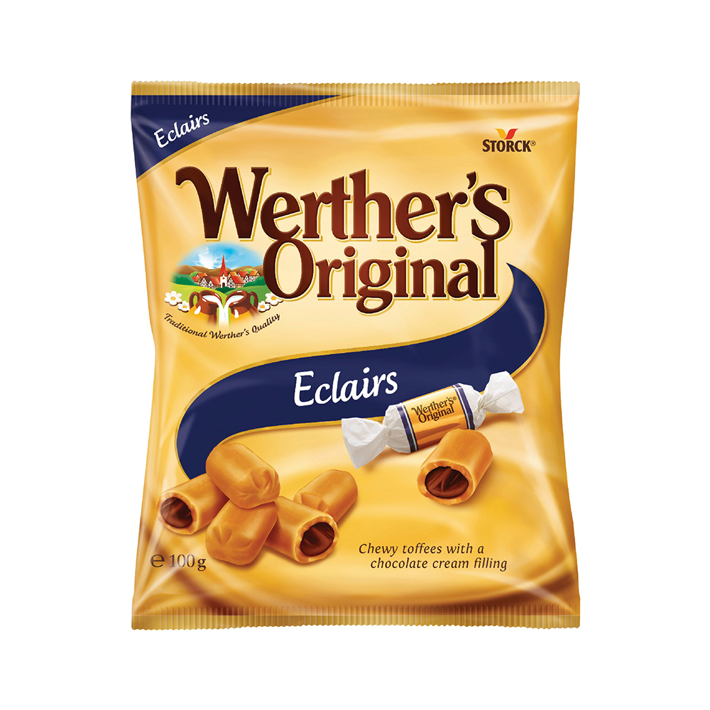 Kẹo caramen mềm chewy toffee nhân kem sô-cô-la Eclairs hiệu Werther's Original 100g