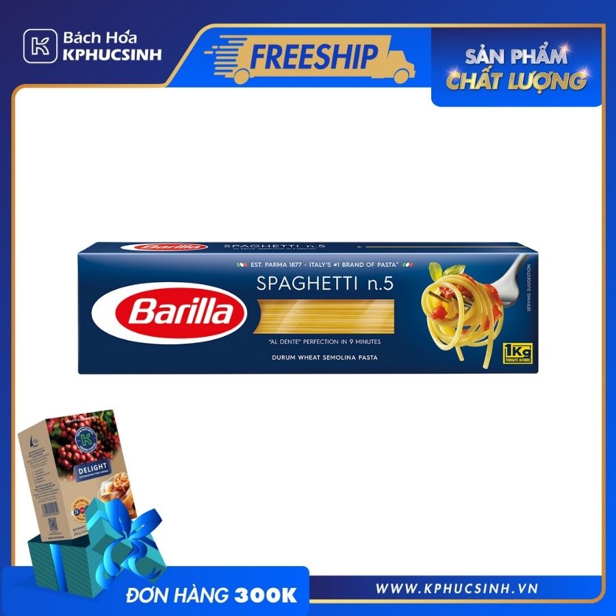 Mỳ Barilla sợi hình ống các cỡ Spaghetti hộp 1kg No.5