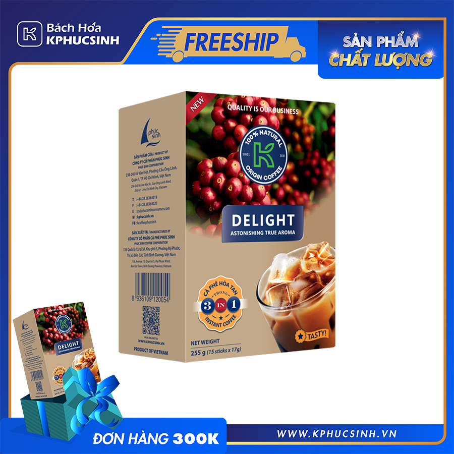 CÀ PHÊ K DELIGHT 3 IN 1 255 G - CÀ PHÊ HÒA TAN