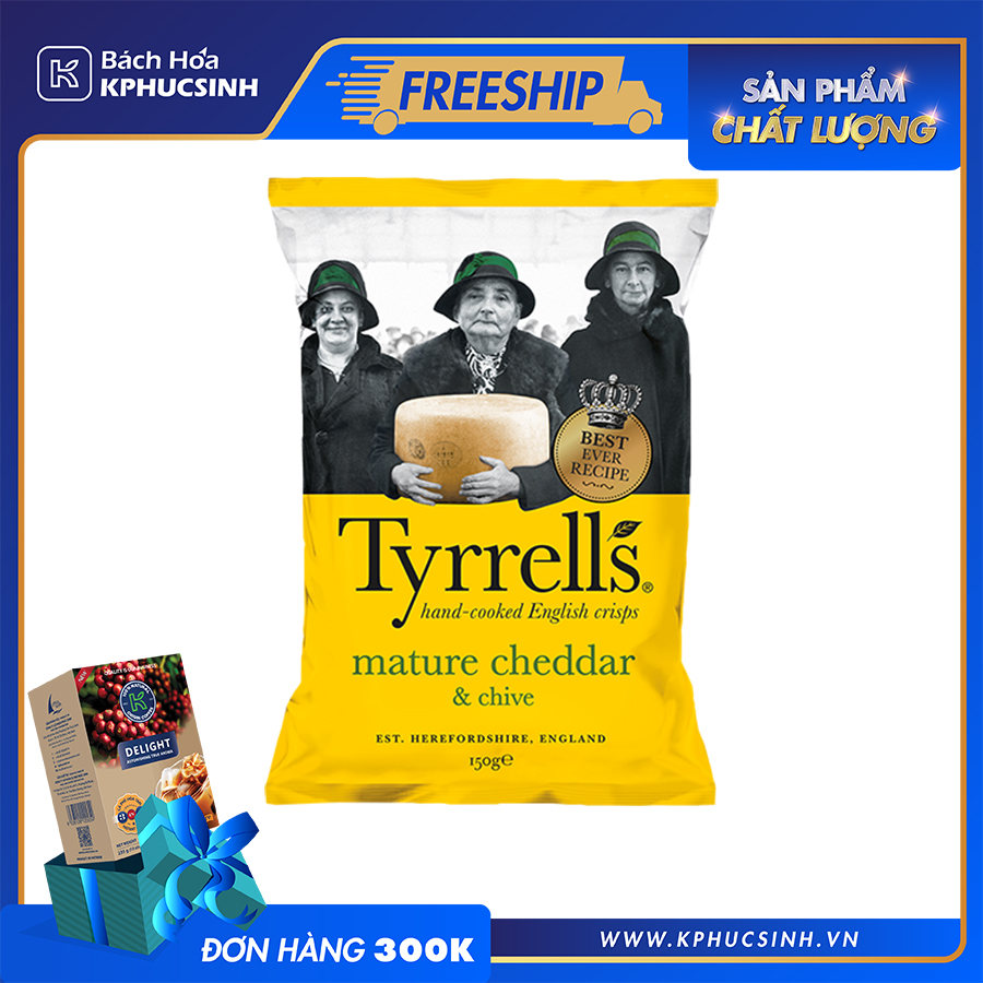 Khoai tây chiên Tyrrells Mature cheddar cheese chive hand cooked crips 150g