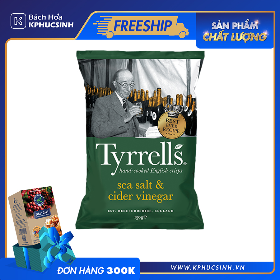 Khoai tây chiên Tyrrells - Sea salted cider vinegar hand cooked crips 150g
