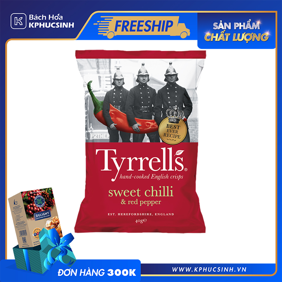 Khoai tây chiên Tyrrells Sweet Chilli Red pepper hand cooked crips 40g